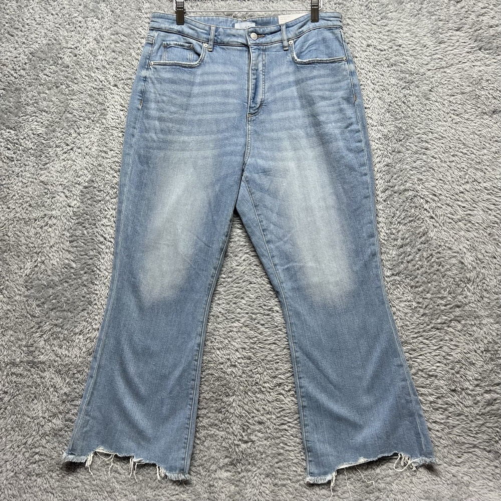 Loft Jeans Womens 12 31 Blue Kick Crop High Rise Curvy Fit Cropped Raw Hem‎ Boho